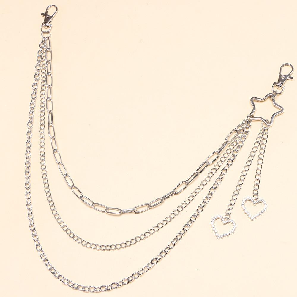 Hip Hop Star Pentagram Multilayer Metal Belt Chain For Street Dance Style
