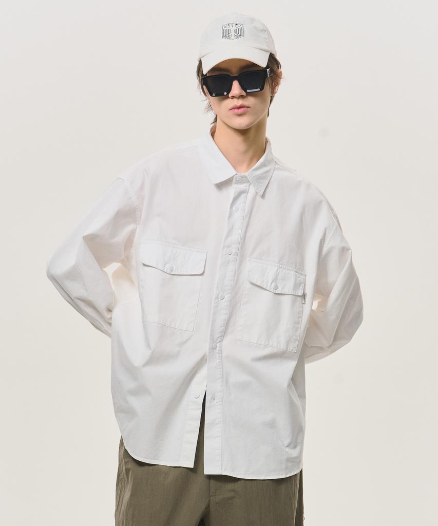 BLACK MOMENT Utility Two-Pocket Cotton Overshirt [White]