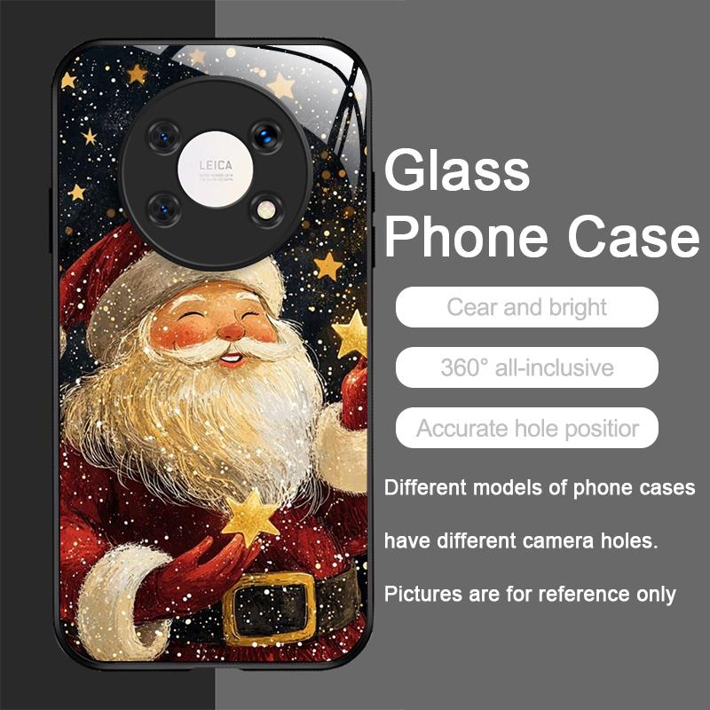 Sött Julenissmönster Härdat Glas Telefonfodral för Huawei Nova 13 12 SE 11 10 Pro Mate 40 30 P60 P50 P40 5G Skydd
