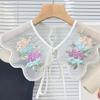 Embroidery Colorful Flower Detachable Collar Elegant Lace Shawl Faux Collar Capelet Scarf for Womens Clothing Accessory
