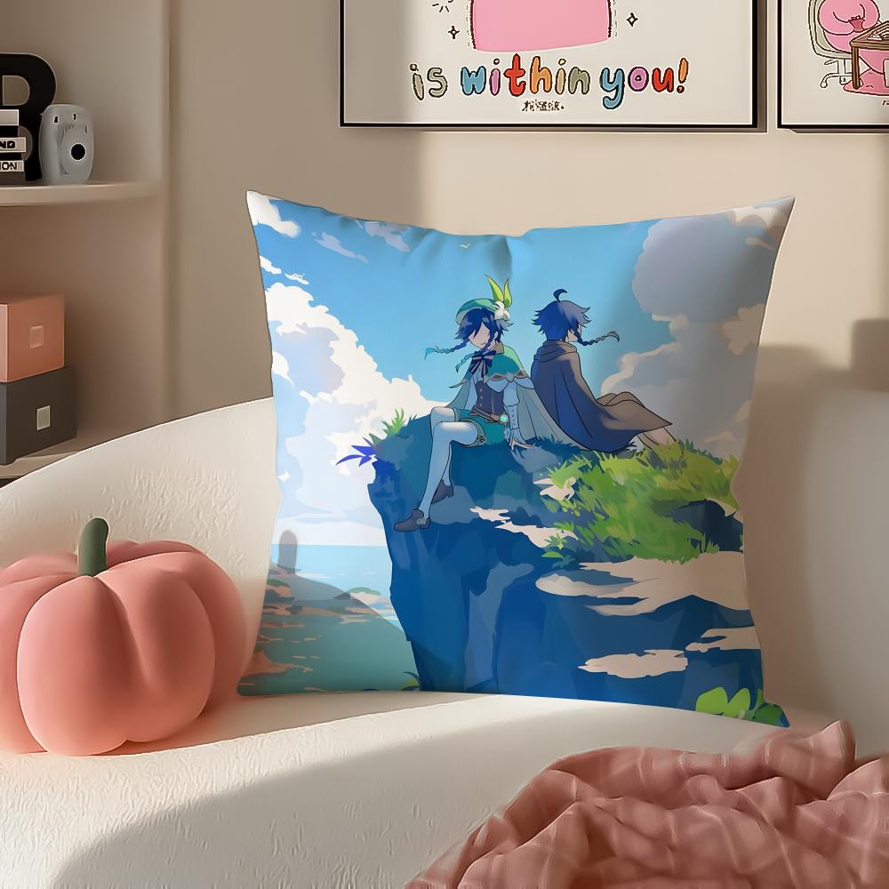 Game Genshin Venti Cushion Cover Pillowcase Short Plush Invisible zipper Room Sofa Cushion Cover