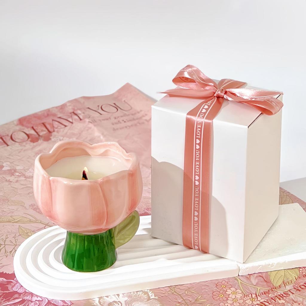 Tulip Scented Candle Gift Cute Creative Ceramic Cup Girl Gift Girl Best Friend Birthday Practical Fragrance