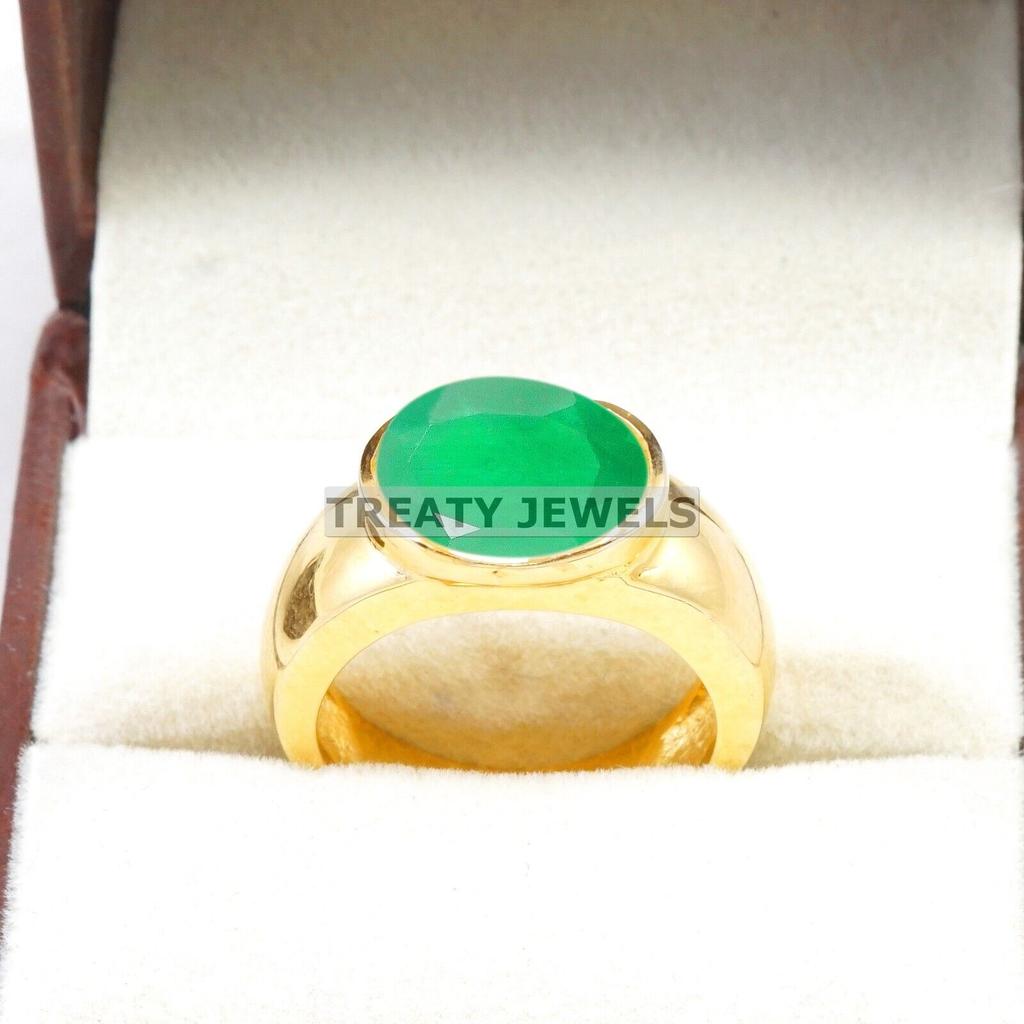 Emerald Oval Cut With 925 Sterling Silver Gold Plated Ring For Men's #B25 JL375671274595