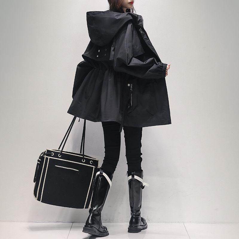 Charge Coat Women's Spring Autumn Korean Version with a Slim Waist and Loose Fit Fashion Hooded Mid Length Windbreaker