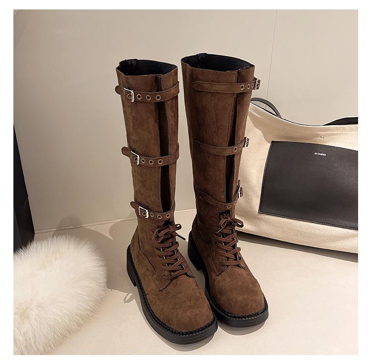 Yueyu Versatile Miu Boots Women's 2025 New Strap High Knight Boots Square Head Buckle But Knee Boots