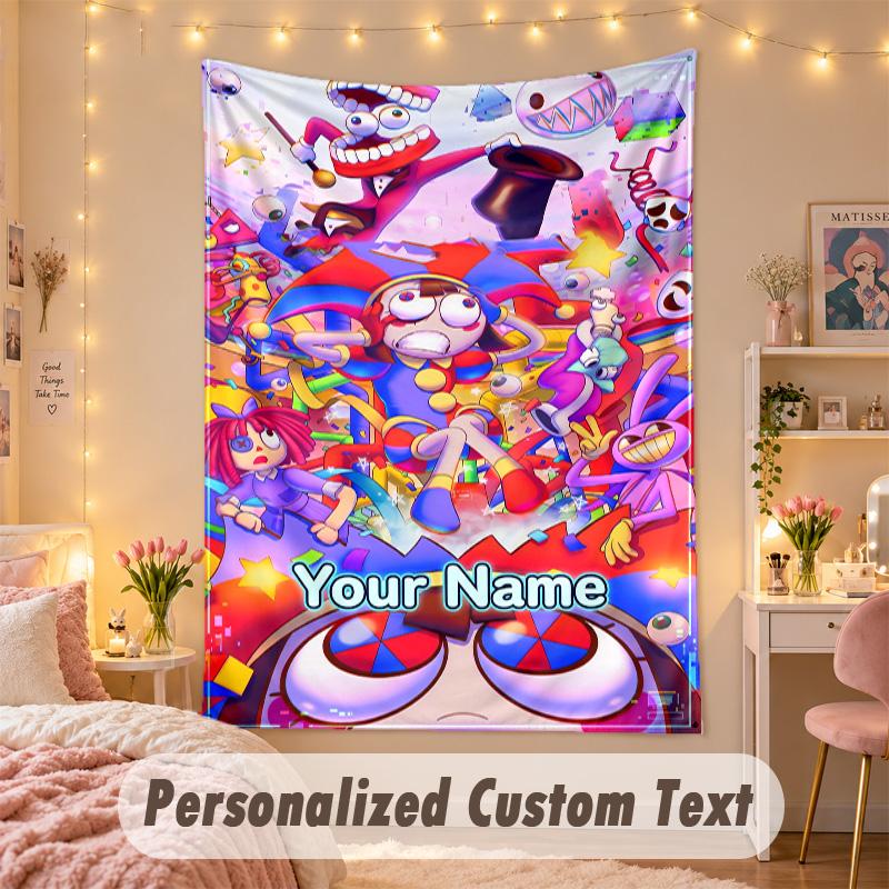 Benutzerdefinierte Personalisierte Wandteppich, Der Erstaunliche Digitale Zirkus Druck Benutzerdefinierter Name Text Wandkunst Hängend für Schlafzimmer