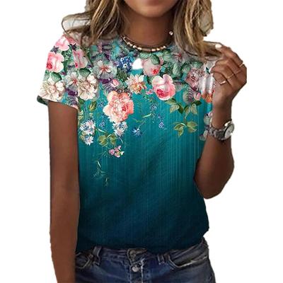 Damen Oberteil mit Rosenmusterdruck Mode Sommer Kurzarm Mode Casual Übergröße 3D Rosen Druck T-Shirt KTB