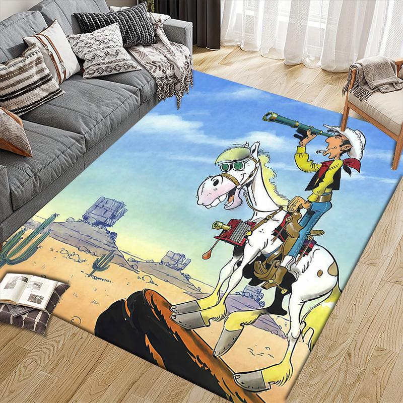 Lucky Luke2 Flannel Pattern Square Carpet,Area Rug,Carpet Rug for Living Room Bedroom Sofa Playroom Decor,Non-slip Floor Mat
