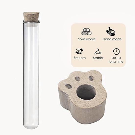 Gedenkflasche für Tierhaare Transparente Röhre und Holzsockel mit Katzenpfote Erinnerungsflasche zum Sammeln und zur Aufbewahrung von Haustiererinnerungen