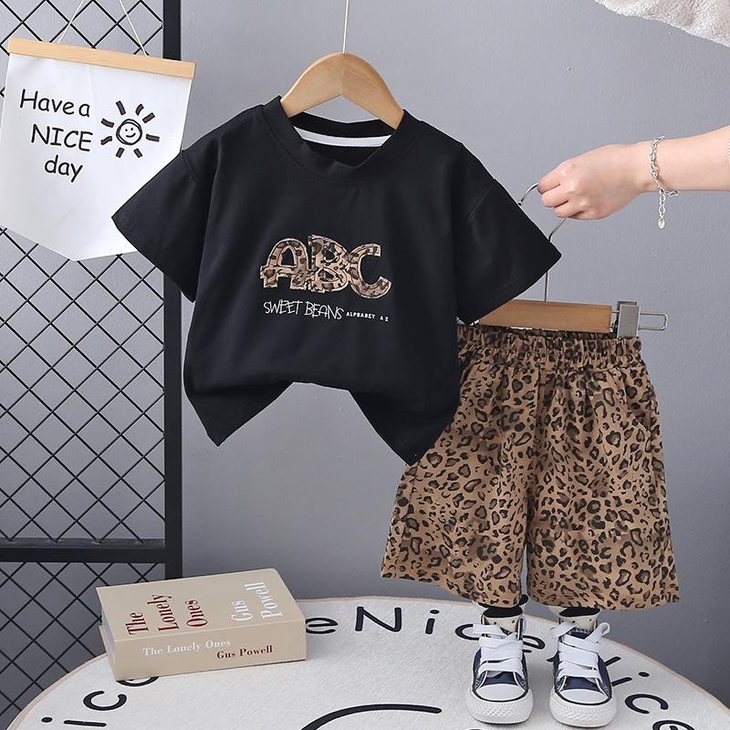 Children's Clothing Boys' Summer Set Stylish Leopard Print Short Sleeved Set Thin Children's Summer Two-piece Set