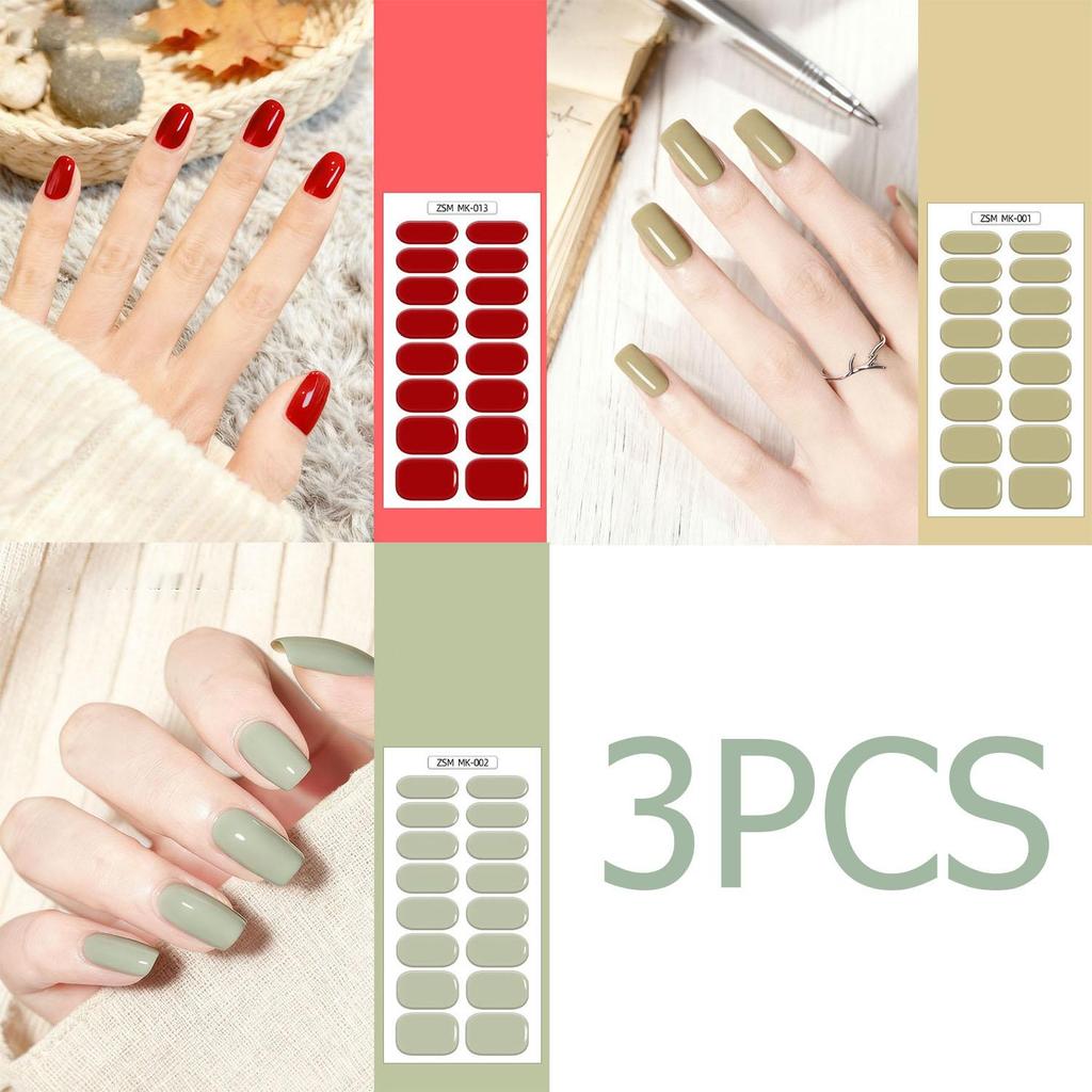 3PCS Solid Color No-Bake Gel Nail Stickers, Easy Application, Long-Lasting