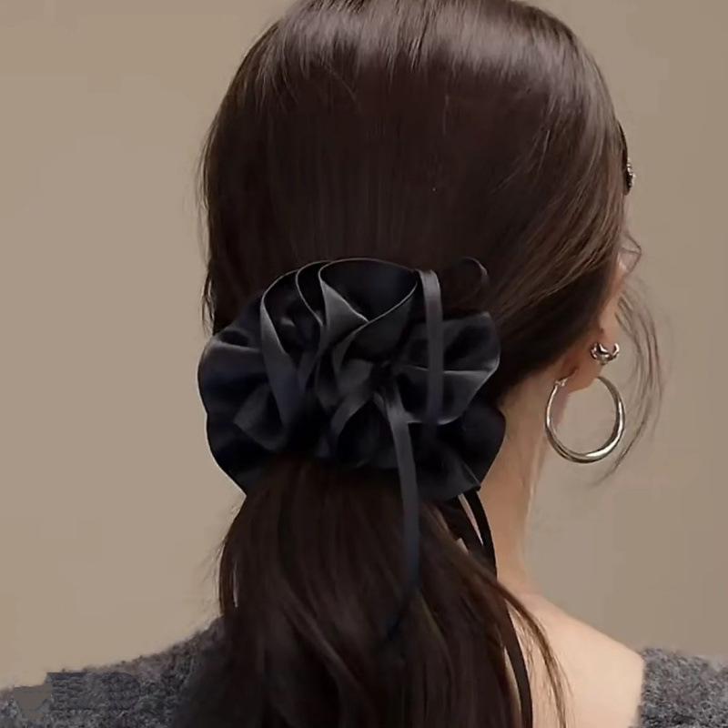 Korean Pleated Satin Bow Banana Hair Clip for Women