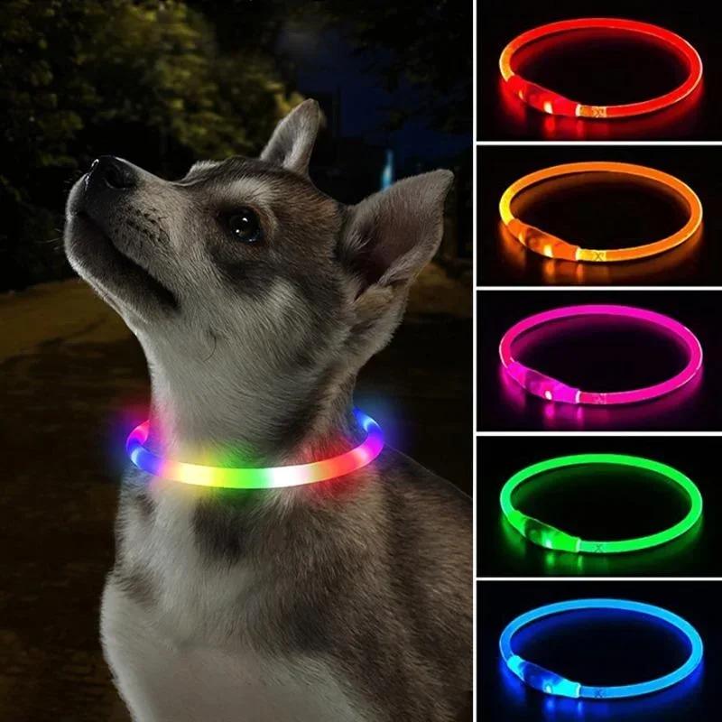 LED Dog Collar USB Rechargeable Glowing Pet Dog Collar for Night Safety Fashion Light Up Collar for Small Medium Large Dogs