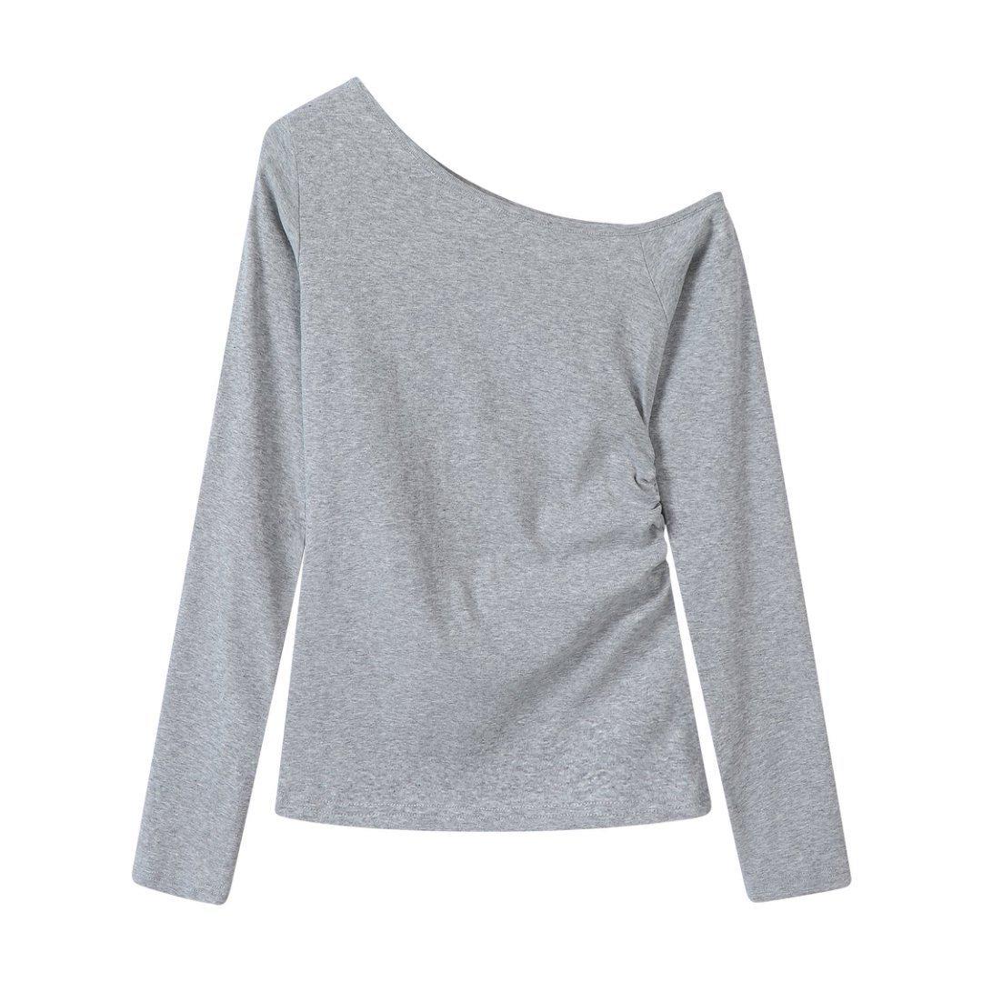 

230g Asymmetrical One-Shoulder Fitted Long-Sleeve T-shirt - Spicy Girl Style Extra Large хізер сірий колір