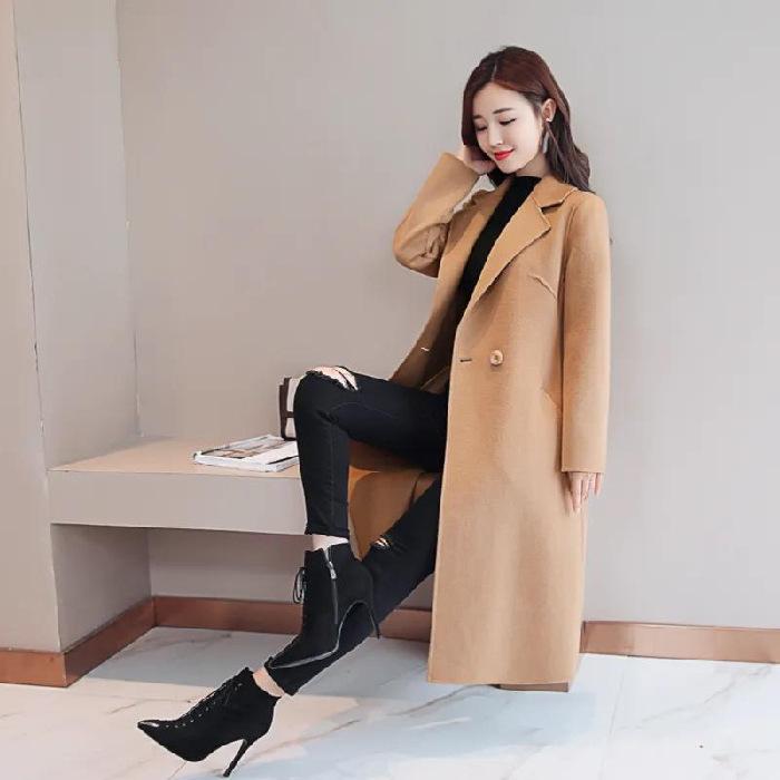 Spring and Autumn Women's Casual Mid-length Solid Color Woolen Coat