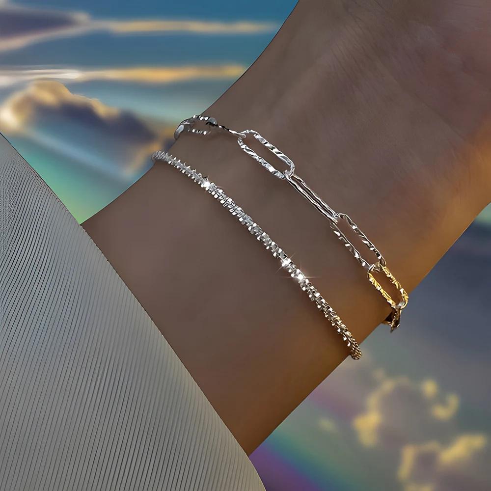 6 Pièces Bracelets Strass Argent 925 pour Femmes Filles Luxe Coréen Scintillant Ciel Étoilé Charms Bracelets Bijoux de Fête