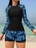 2026 Women's Long Sleeve Print Splicing Tankini Swimsuit