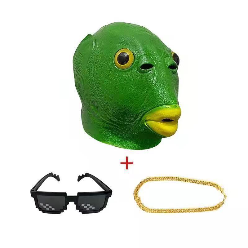 1pc Green Fish Head Funny Cosplay Half Fishman Mask,Funny Mask,Animal Mask,HeadgearDisguise Cosplay,Green Head Monster for party