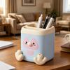 xiaobudian Pen Holder with Detachable Pencil Sharpener, Dual Compartments Organizer, Cartoon Penguin Design Office Desk Organizer