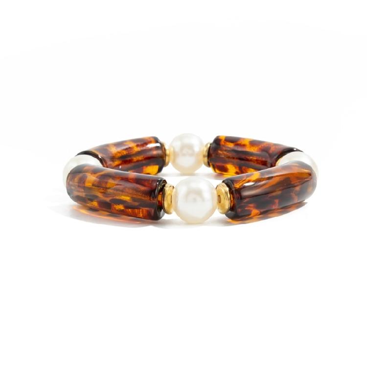 Elegant Resin Bead Elastic Bracelet Marbled Effect Design Comfortable Fit Women Accessory Stretchable Bracelet for Daily