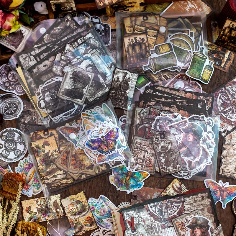 100pcs Vintage Steam Era Material Package Ledger Material Decorative Collage Base Sticker Hand Made Collage Material