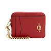 Card Case 8 Zipper Chain Wrist Strap Pebbled Leather Coin Purse Card Holder Mini Women's Red