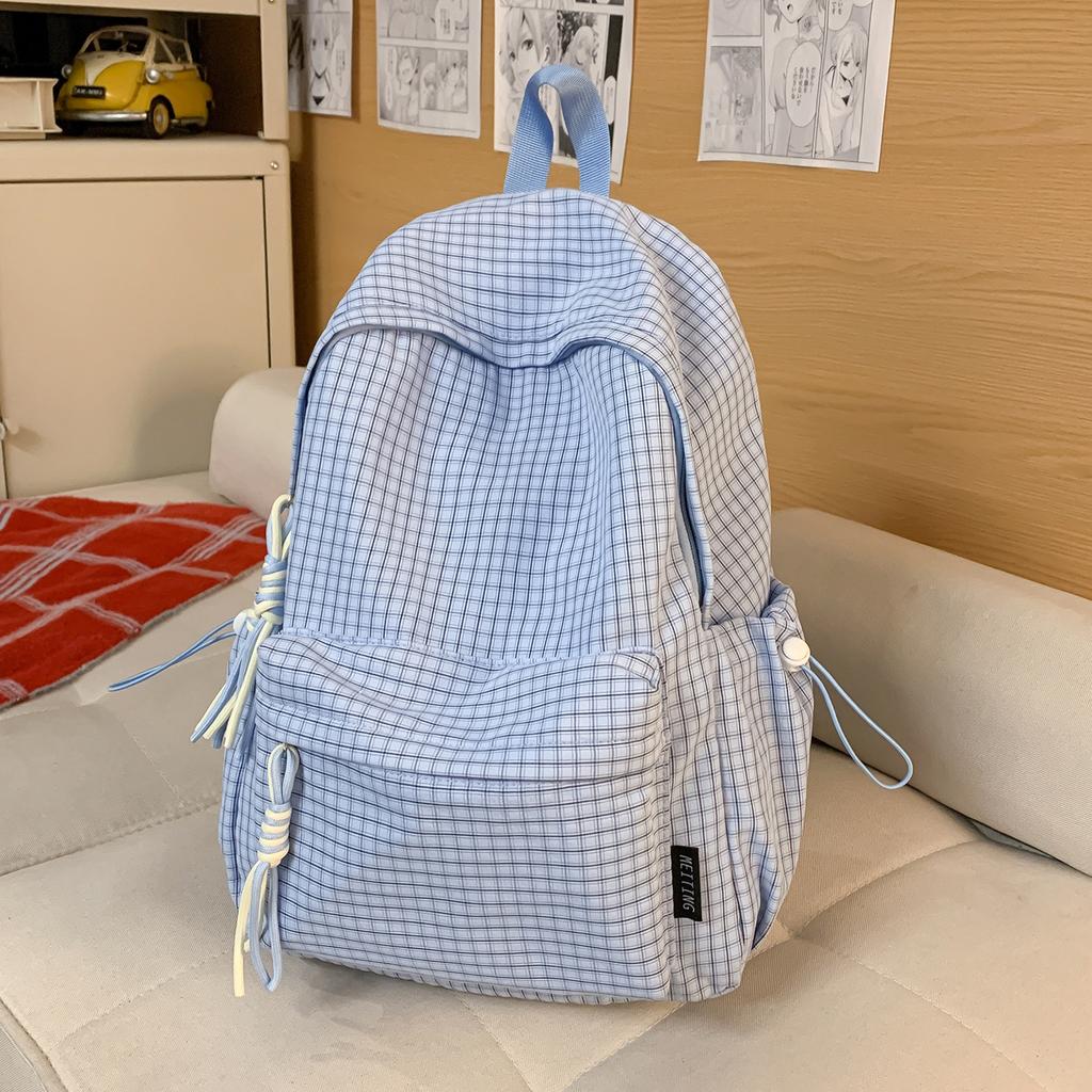 Schultasche Campus Schultasche Damen Koreanische Ausgabe ins Einfacher Karierter Rucksack Highschool-Schüler Große Kapazität Freizeit Reise Rucksack
