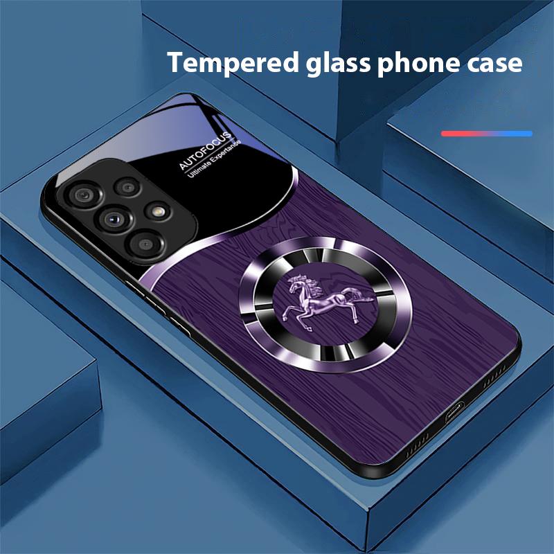 Holzmaserung Pferd Für Samsung Galaxy S 8 9 10 20 Plus 21 FE 22 23 24 Ultra S7 Edge Schwarz Gehärtetes Glas Handyhülle Hartschale