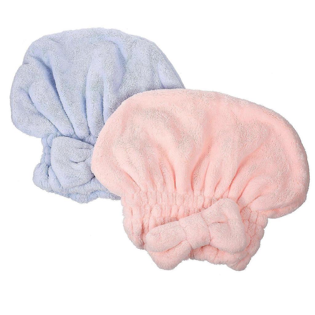 2Pcs Coral Fleece Hair-drying Hat Bowknot Bath Hair Towel Quick Drying Hair Towel Wrap