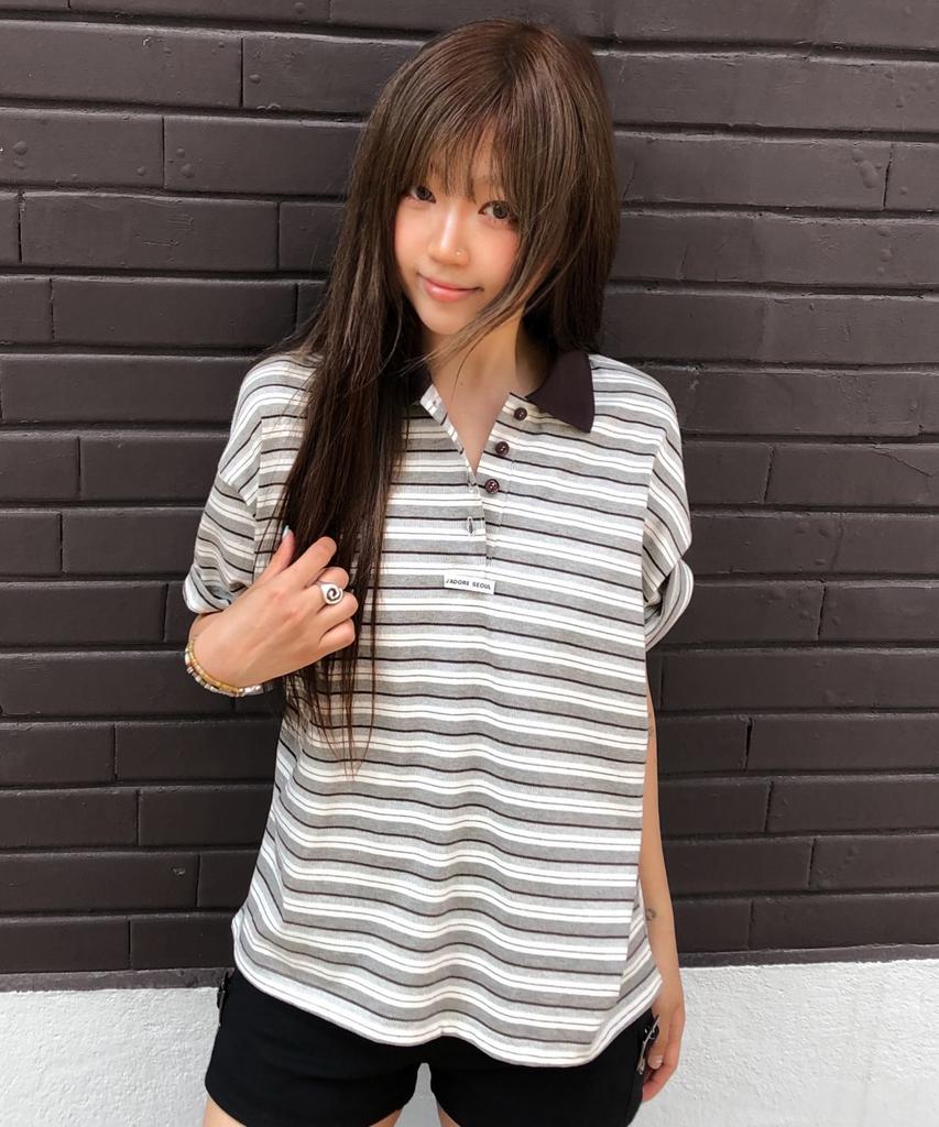 LARTIGENT L23 Stripe Collar T-Shirt(Brown)