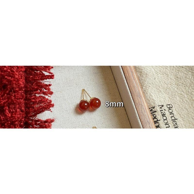 Elegant White Rose Agate Stud Earrings, with A Retro and Sophisticated Style. Simple and Versatile Red New Year Earrings. 8mm Agate Ear Ring