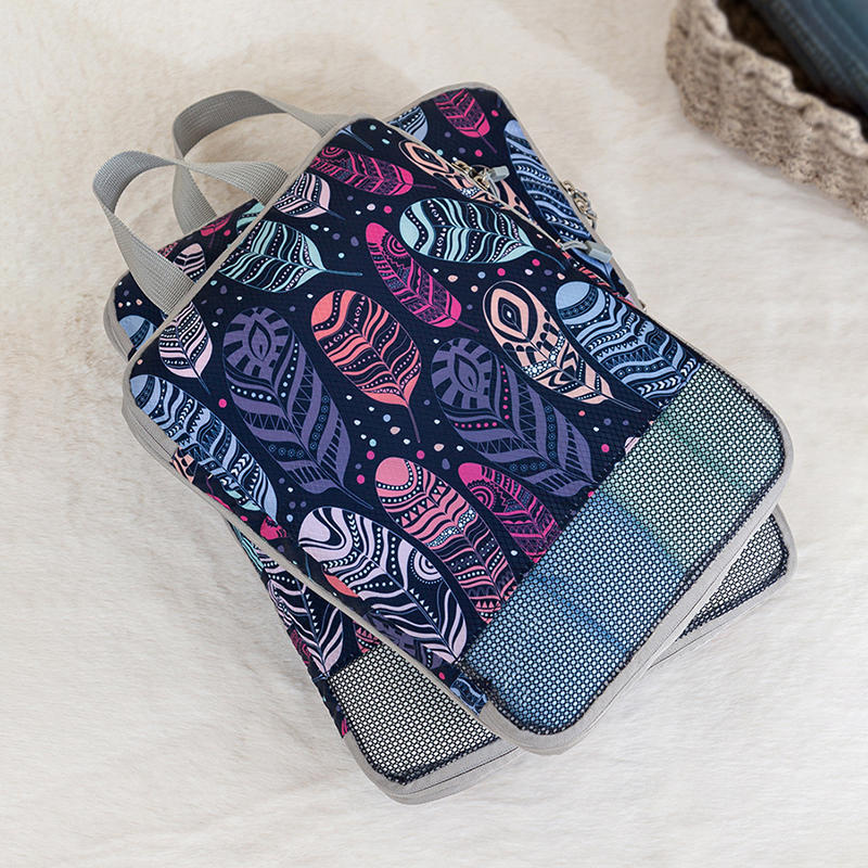 4Pcs/set Creative Printed Compression Packing Cubes Organizer Set Lightweight Travel Suitcase Clothes Storage Bags