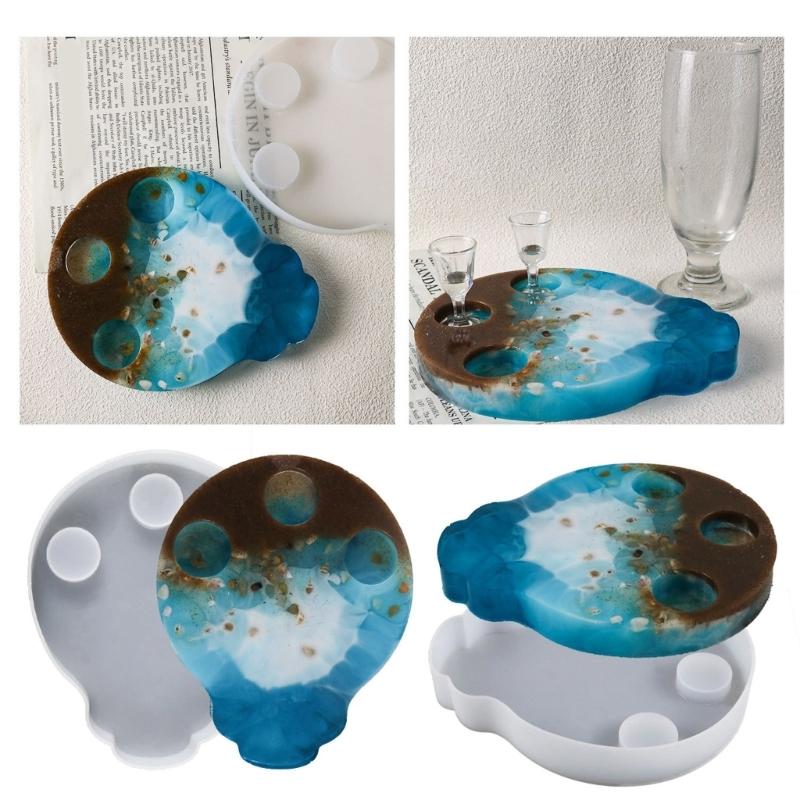Small Wine Glass Tray Molds Beer Plate Moulds Water Cup Tray Resin Mold DIY Crafts Molds Silicone Material for DIY Tray