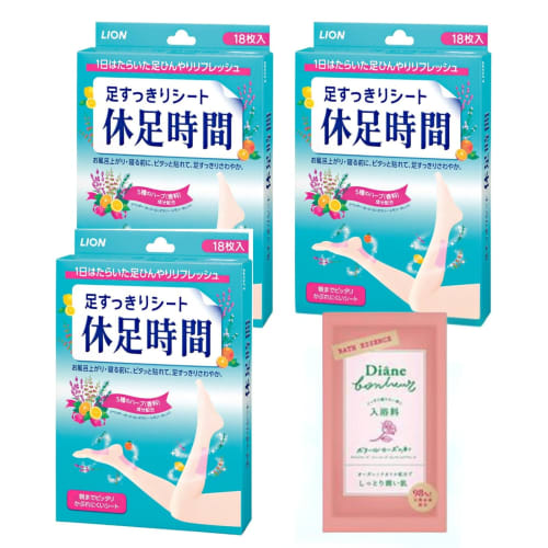 

Bulk Purchase: Lion Rest Foot Time 18 Sheets x 3 Packs + Diane Bonheur Rose Scented Bath Additive x 1 Pack