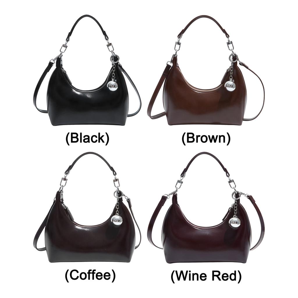 Shoulder Bag PU Leather Crescent Handbag Trendy Crossbody Bag with Zipper for Women Work Shopping Travel
