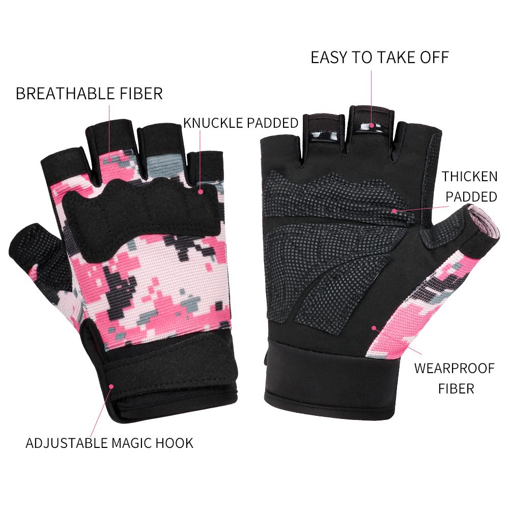 Custom Design Camouflage pink Bodybuilding Training Fingerless Women Gym Gloves One Size розовый