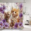 Cartoon Cat Shower Curtain, Plant leaves Bathroom Decorative Shower Curtain, Printed Fabric Home Curtain with Hooks