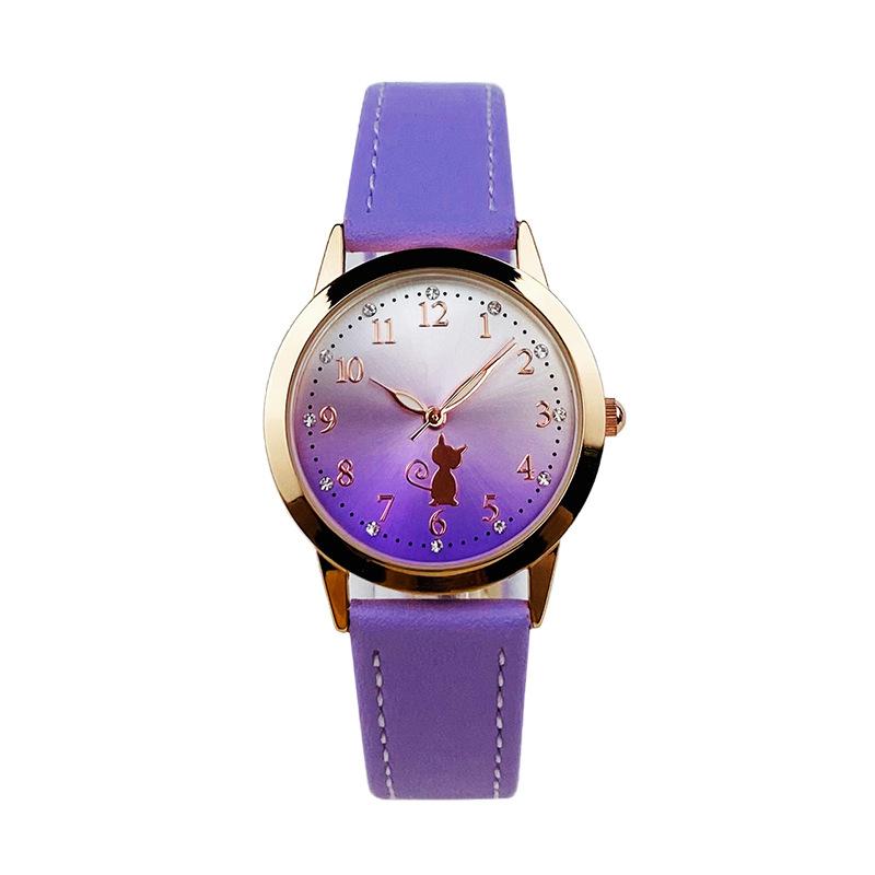 

Kids Watch Girl Cute Cat Waterproof Women Watches Clock Korean Version Middle School Female Student Quartz Wristwatch фіолетовий