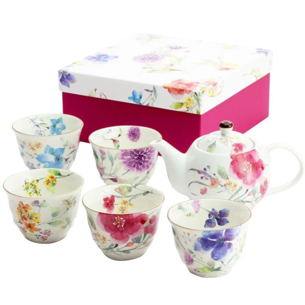 

Ceramic Indigo Floral Watercolor Tea Set, 5-Piece Set, Multicolor, Size: Approx. W26 D23 H10 01823