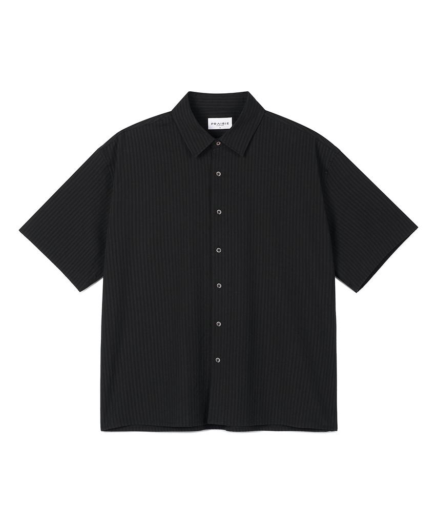 PRAIRIE Dobby Stripe Crop Short Sleeve Shirt (Black)