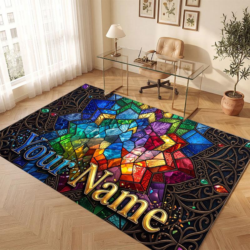 Fantasy Magic Theme Crystal Velvet Floor Rug Personalized Custom Name Text Warm Carpet Home Decoration