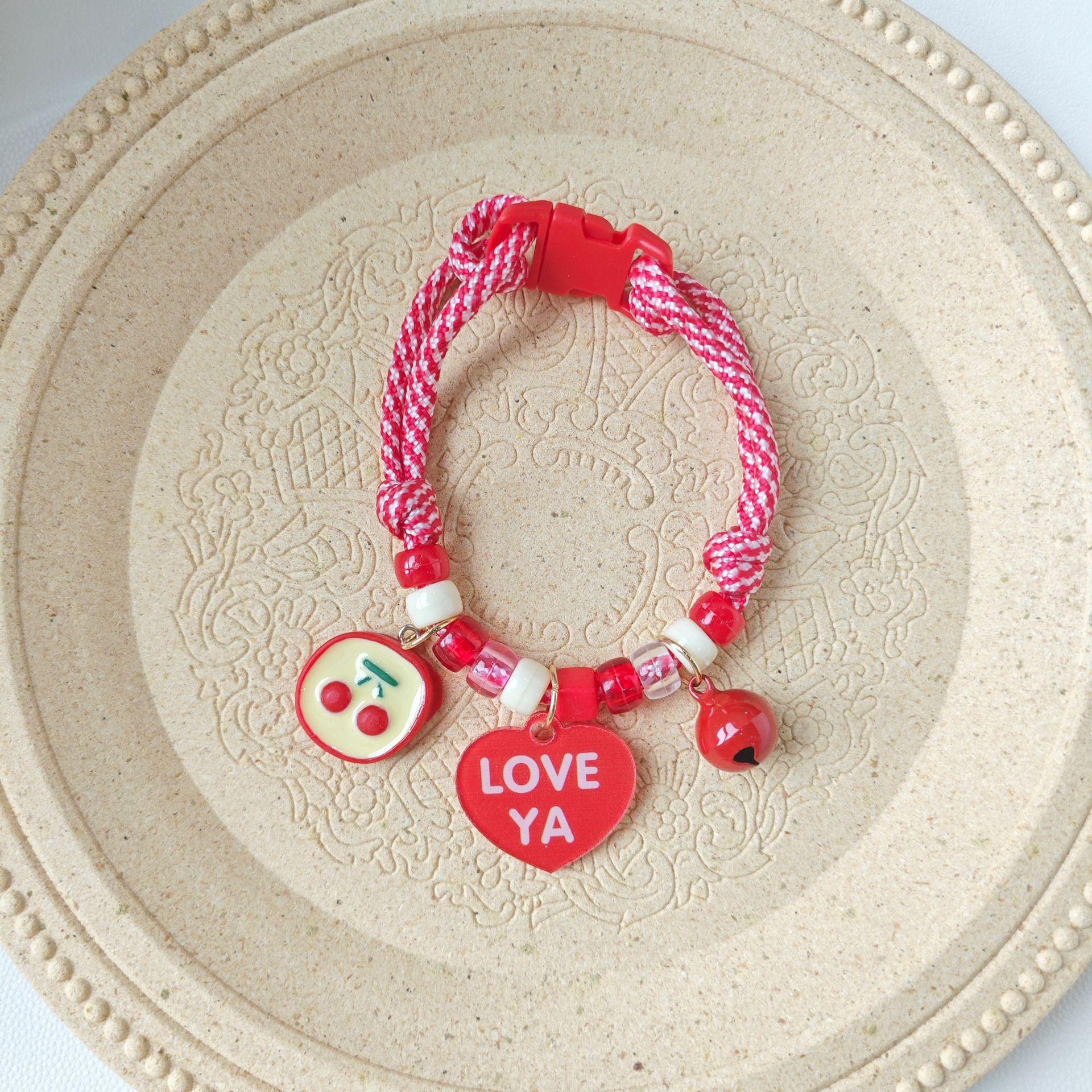 

Pet Cat Dog Collar Color Contrasting Weaving Summer Freshness Adjustable Love Smile Necklace Outdoor Decoration Pet Supplies New 3-15 pounds красный