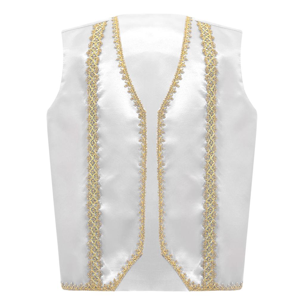 Kids Boys Fairytale Cosplay Arabian Prince Costume V Neck Open Front Waistcoat Vest Halloween Fancy Dress Up
