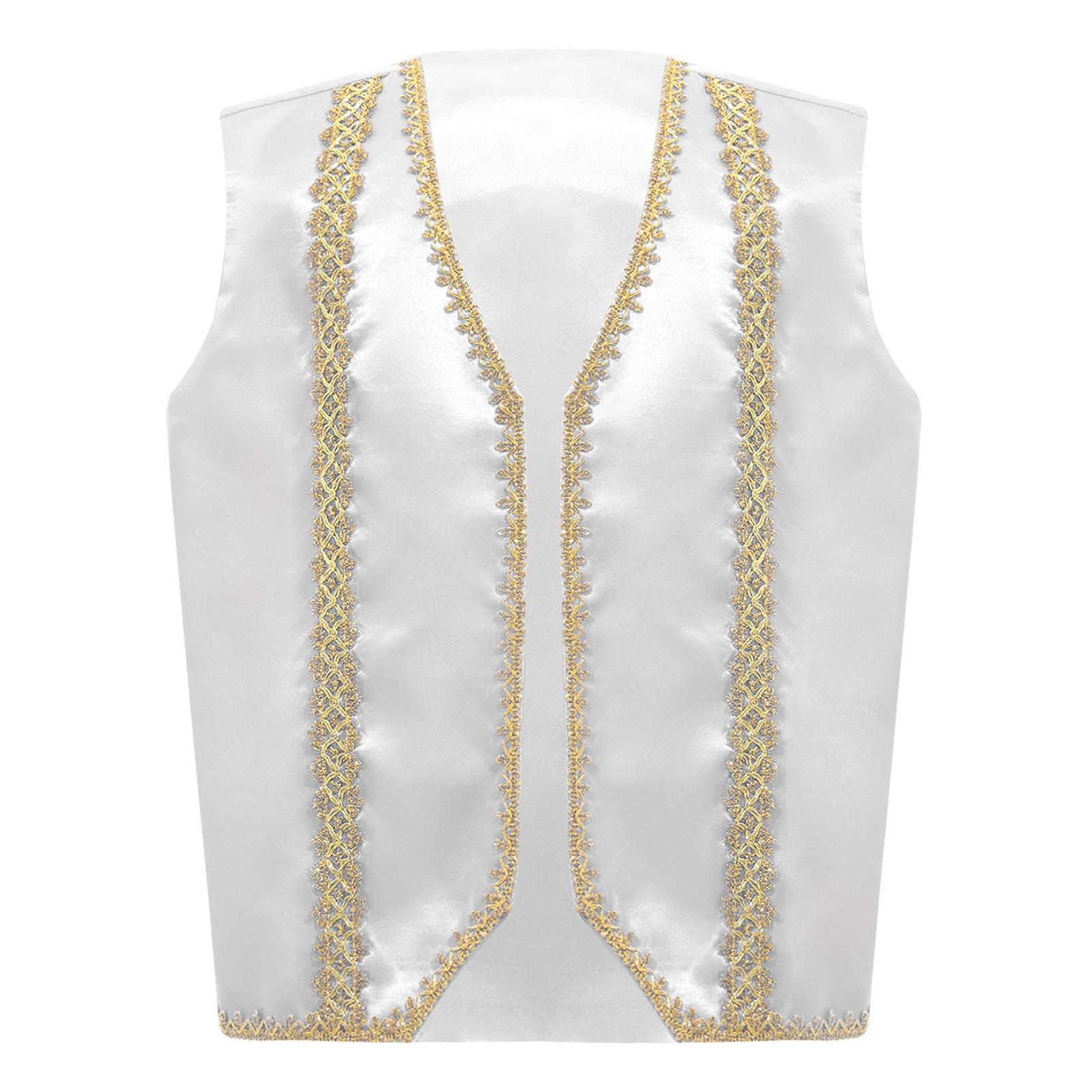

Kids Medieval Steampunk Vest Sleeveless Golden Decoration Trim Gothic Tailcoat Waistcoat Jacket Cosplay Costume 7-8 Years білий