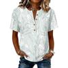 Women's Short Sleeve Shirt Printed Cotton Linen Blouse Casual Button Top