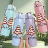 1PC Small Christmas Tree Group Print 750ml Color Plastic Sports Water Bottle Leakproof Flip Straw Lid Suitable for Sports Office Home Use