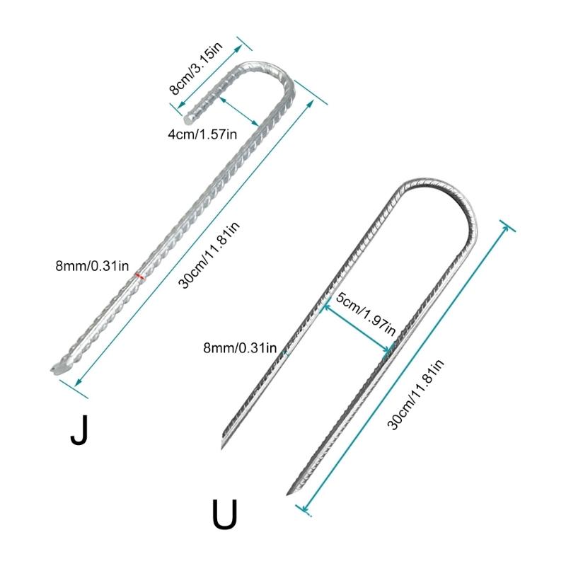 3Pcs L/Ushape Trampolines Rebars Stakes Galvanised Steel Ground Anchors Camping Tent Peg Landscape Garden Ground Stakes