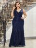 Klasyczne suknie wieczorowe typu fishtail Ever-Pretty Plus Size z dekoltem w szpic i cekinami dla kobiet