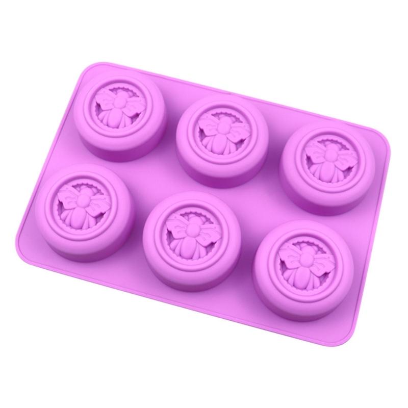 6-Piece Round Bee Silicone Mold Wax Melt Polymer Aromatherapy Making Handmade Cupcake Mould Decorating Supplies