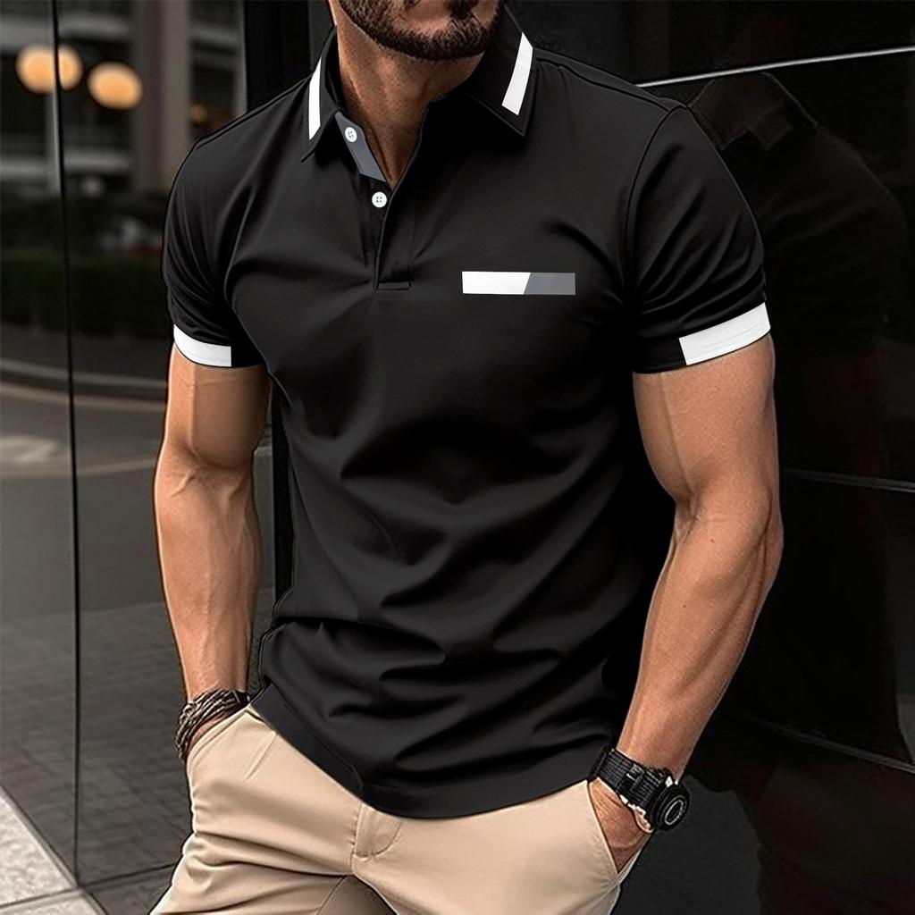 Fashionable Men's Casual Polo Shirt with Faux Chest Pocket, Turn-Down Collar and Button-Front Business T-Shirt Top